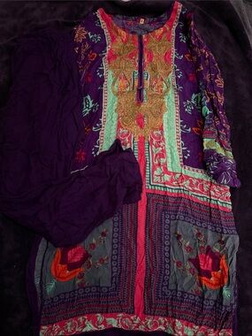 Purple Embroidered Boho salwar kameez  with Teal & Pink Accents